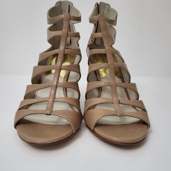 MICHAEL KORS Mavis Open Toe Sandals Womens 6 Dark Khaki Tan Stiletto Caged MK - Picture 3 of 9